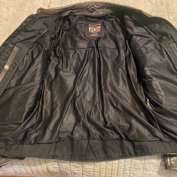 First Manufacture Commuter Men's Motorcycle Leather Jacket, Brown - Picture 3 of 5